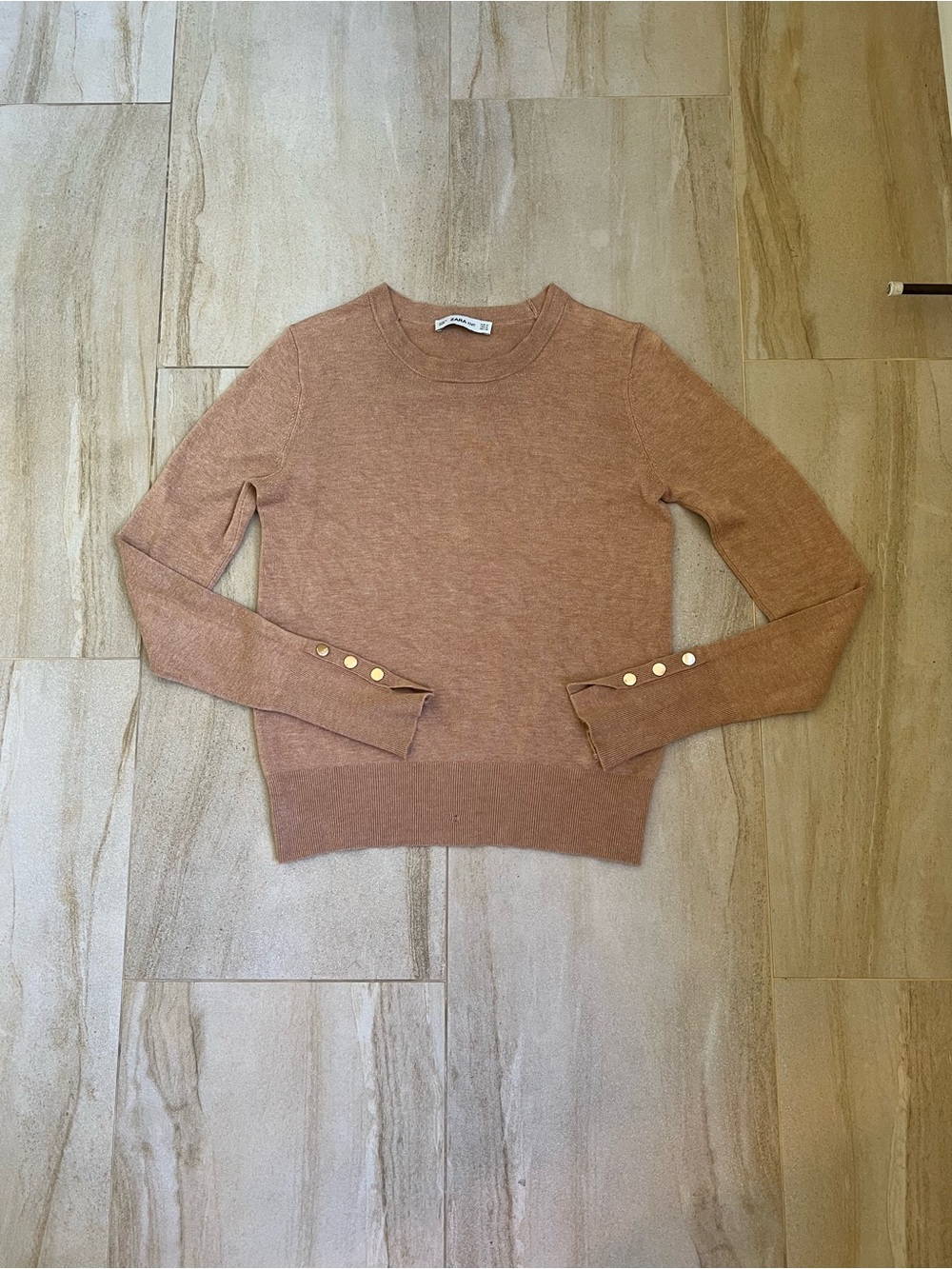 Zara Knit Crewneck Sweater in Camel Brown